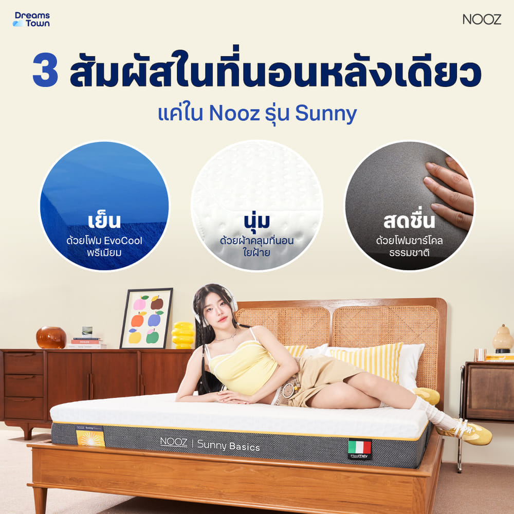 ที่นอนยางพารา 3.5ฟุต หนา 6 นิ้ว NOOZ SUNNY BASICS EVO